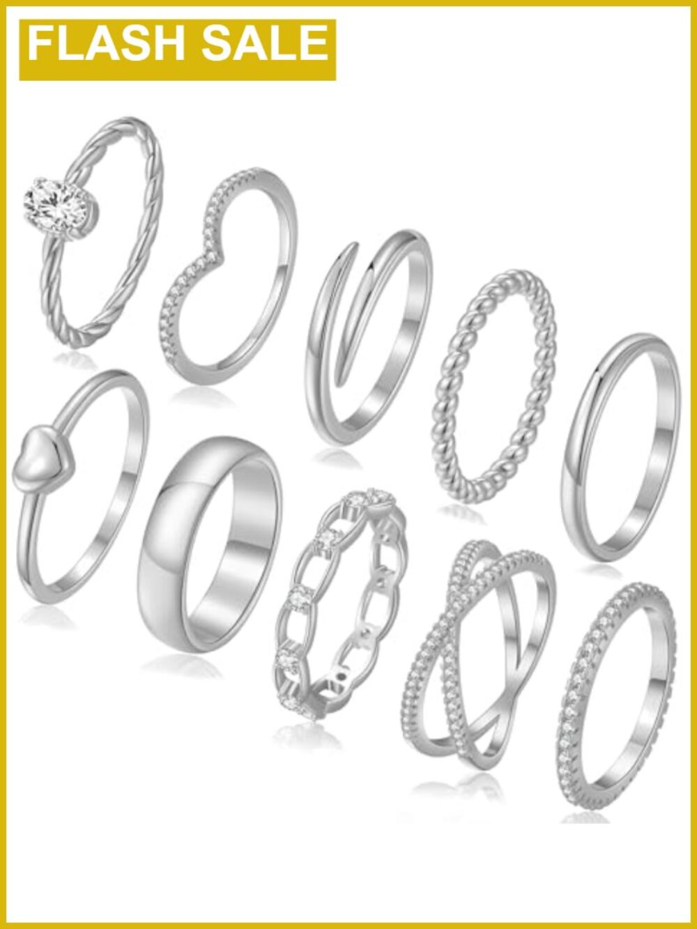 10 Pc Stackable Rings Set Silver Plated CZ Stacking Rings Women Size 8